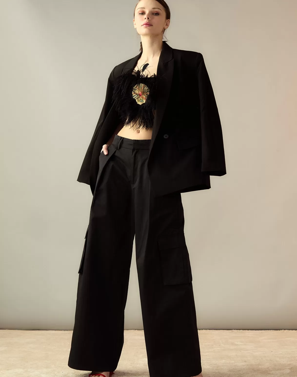 Bottoms-Cynthia Rowley Marbella Cotton Cargo Pant BLACK