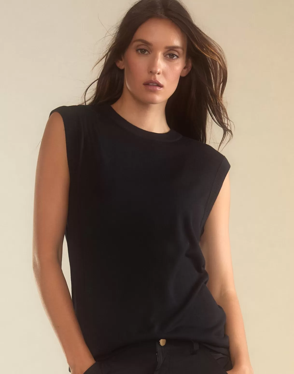 Tops-Cynthia Rowley Mica Sleeveless Knit Top BLACK