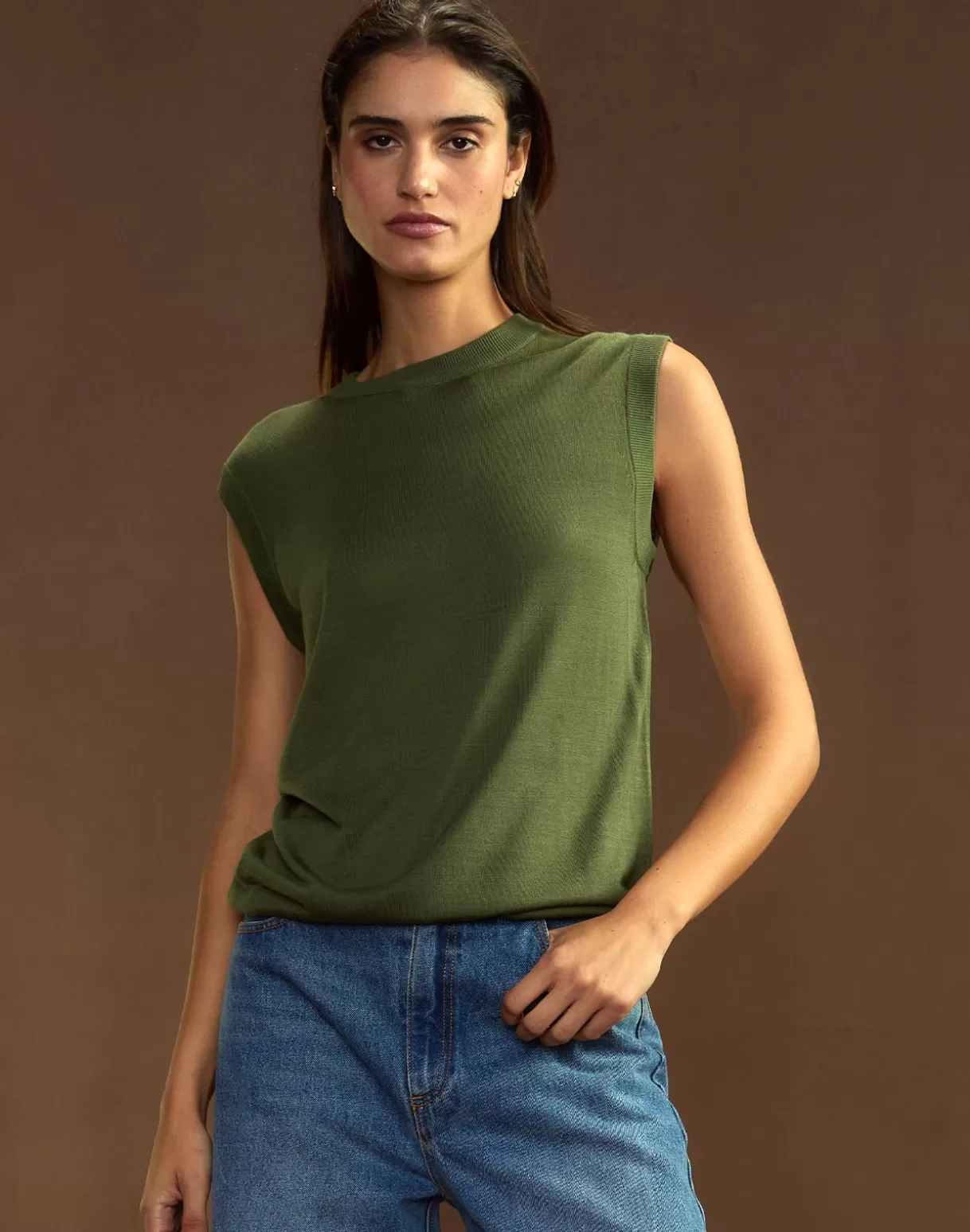 Tops-Cynthia Rowley Mica Sleeveless Knit Top DRKGR