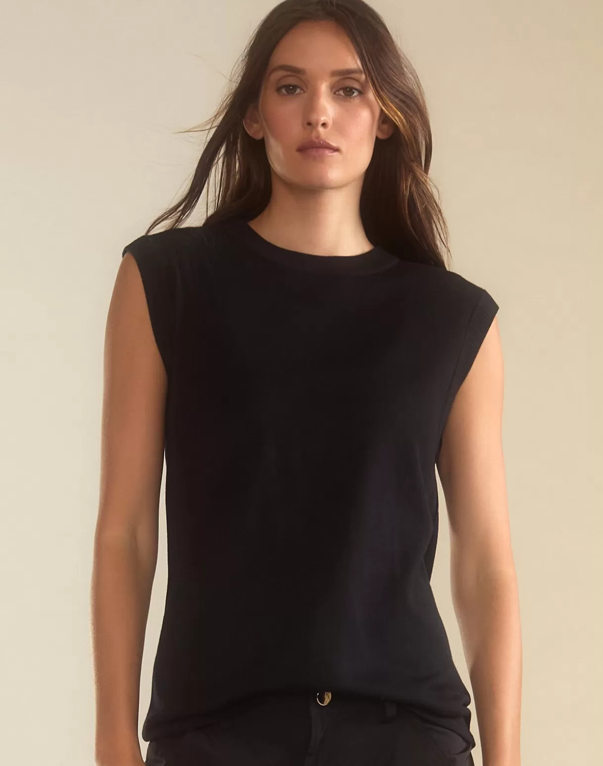 Tops-Cynthia Rowley Mica Sleeveless Knit Top BLACK