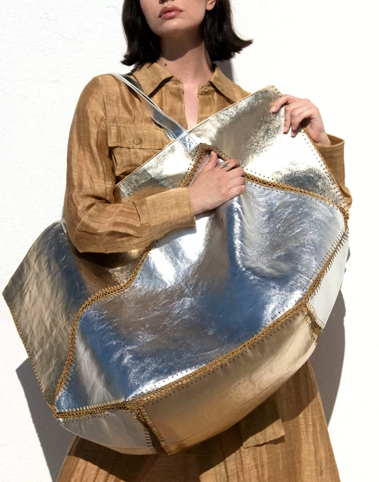 Accessories | Accessories-Cynthia Rowley Mixed Metallic Vegan Leather Oversized Tote GLDSV