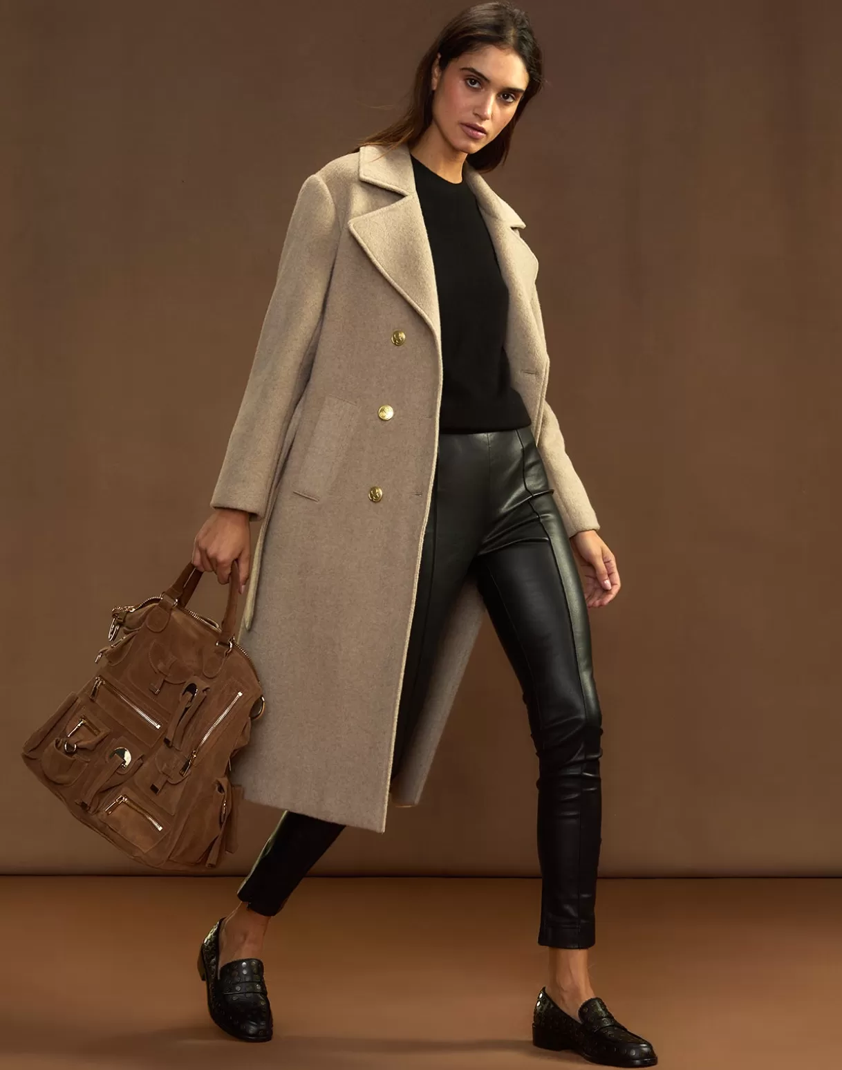 Jackets & Coats-Cynthia Rowley Noa Wool Trench Coat CAMEL