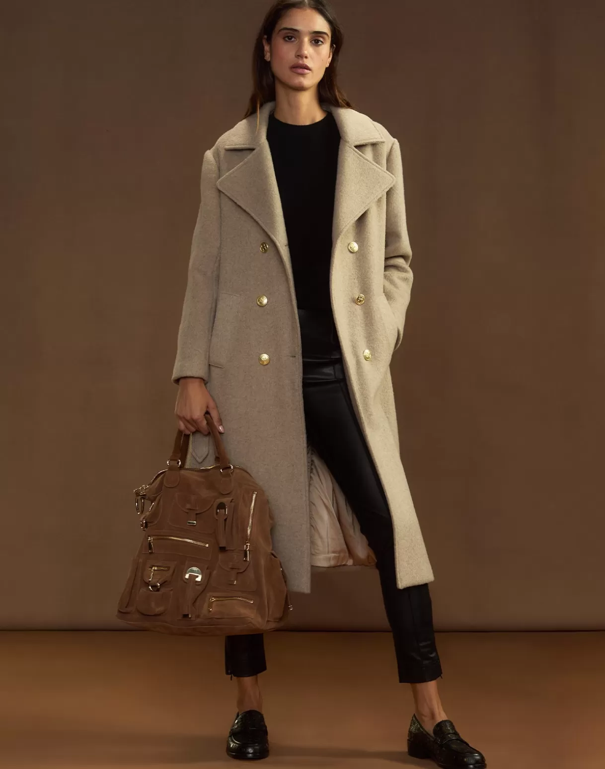 Jackets & Coats-Cynthia Rowley Noa Wool Trench Coat CAMEL