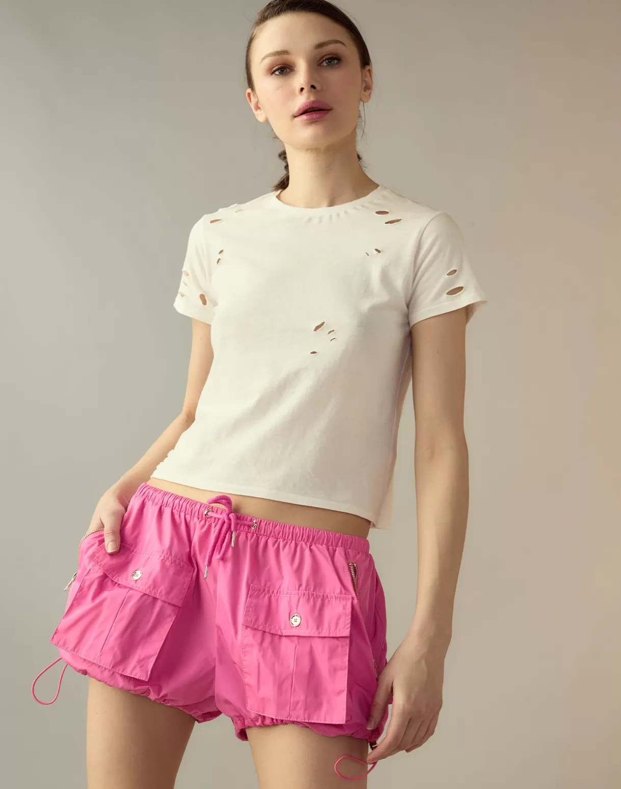 Bottoms-Cynthia Rowley Nylon Cargo Shorts HTPNK