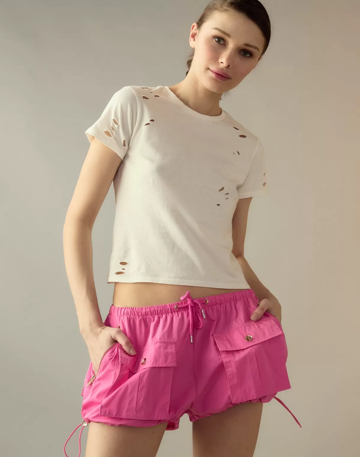 Bottoms-Cynthia Rowley Nylon Cargo Shorts HTPNK