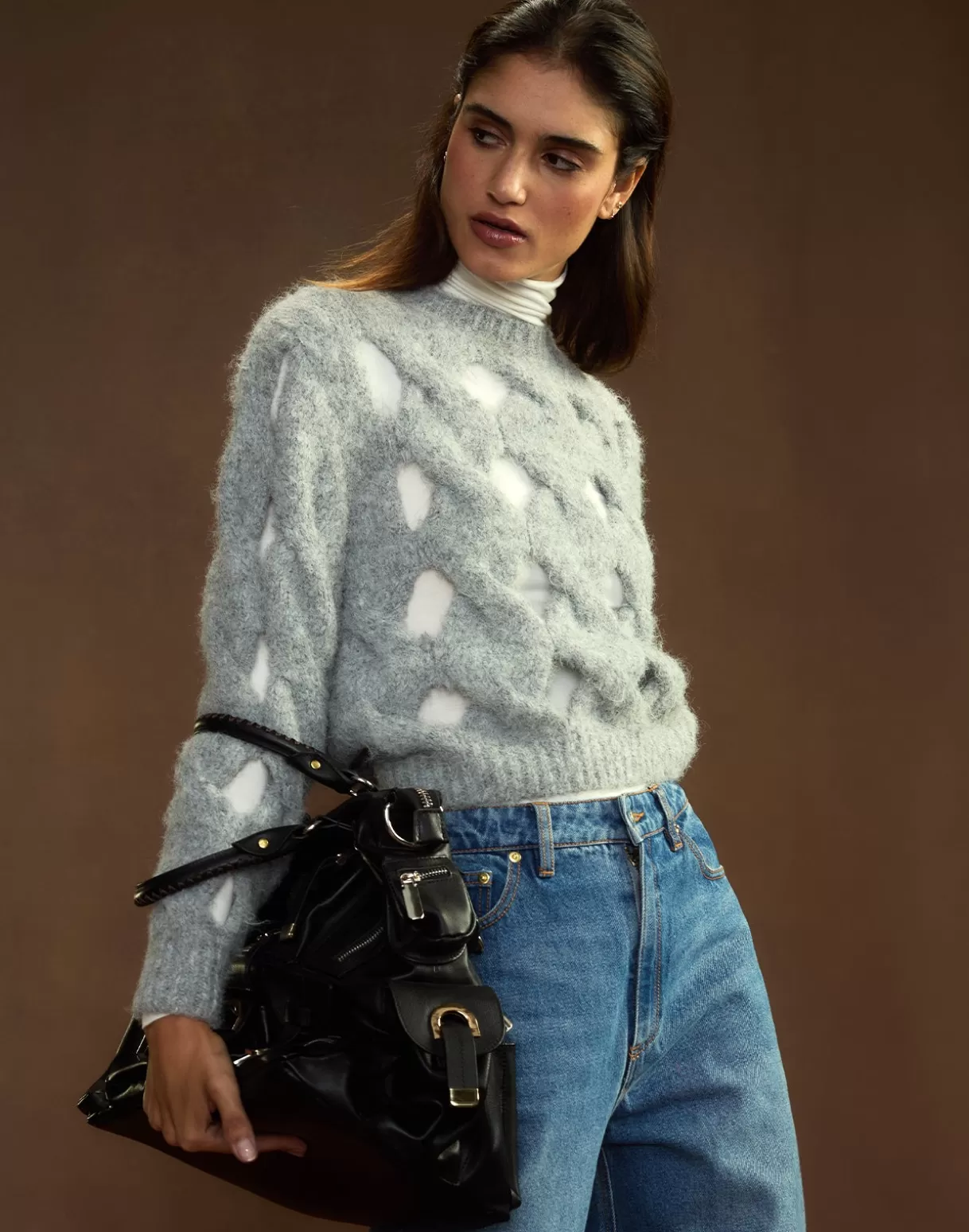 Tops-Cynthia Rowley Open Knit Sweater HGREY