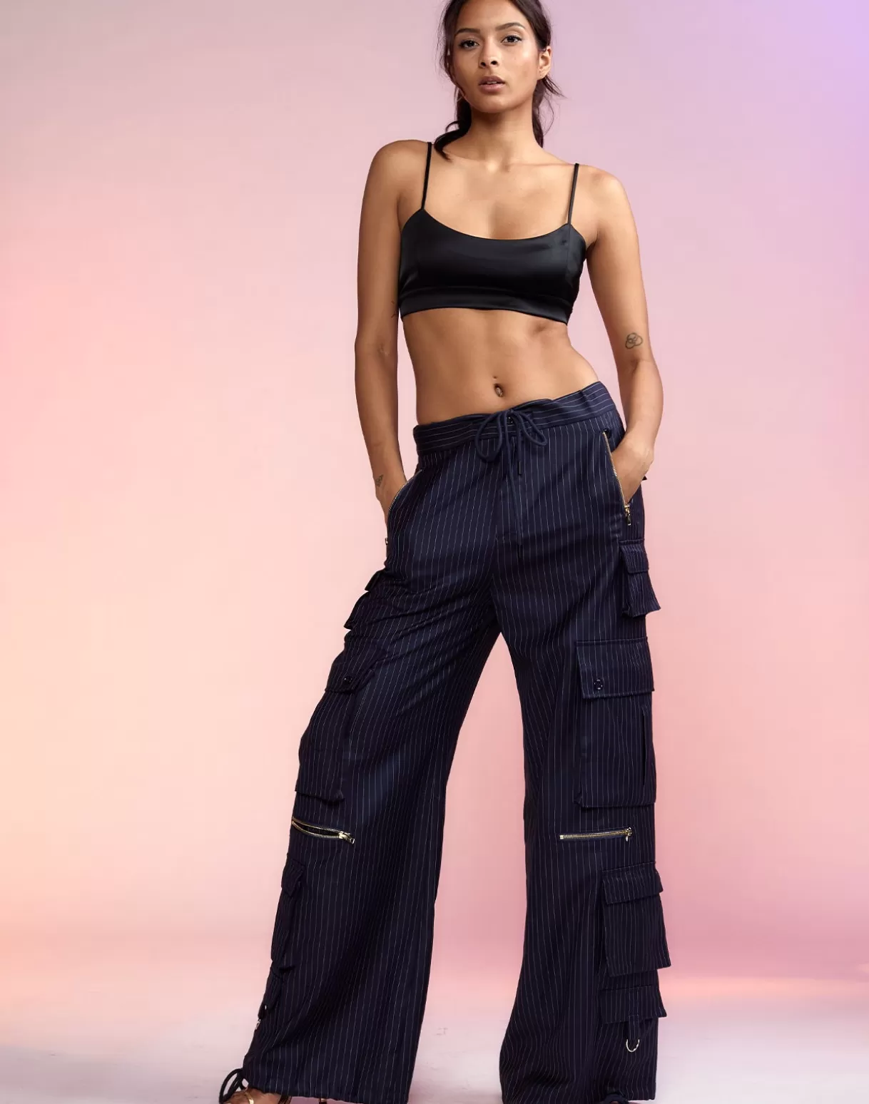Bottoms-Cynthia Rowley Pinstripe Cargo Pants Navy