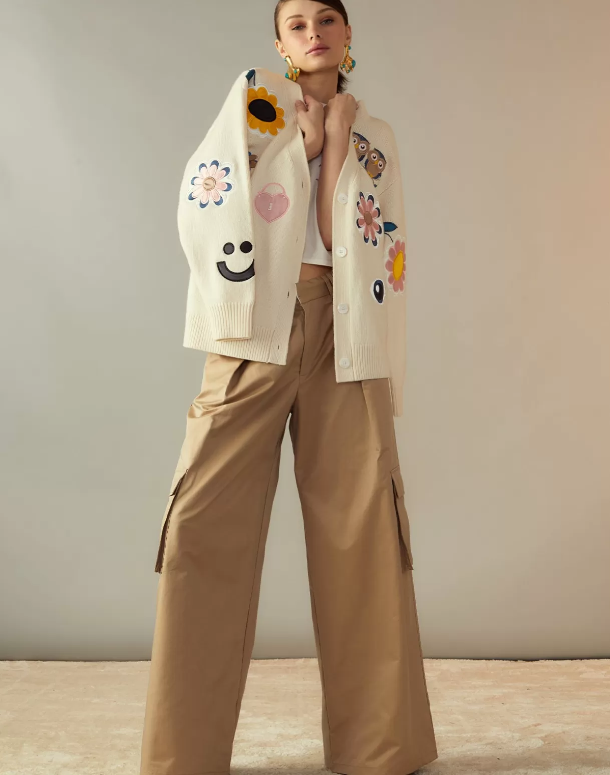Tops-Cynthia Rowley Playful Patchwork Cardigan WHTML