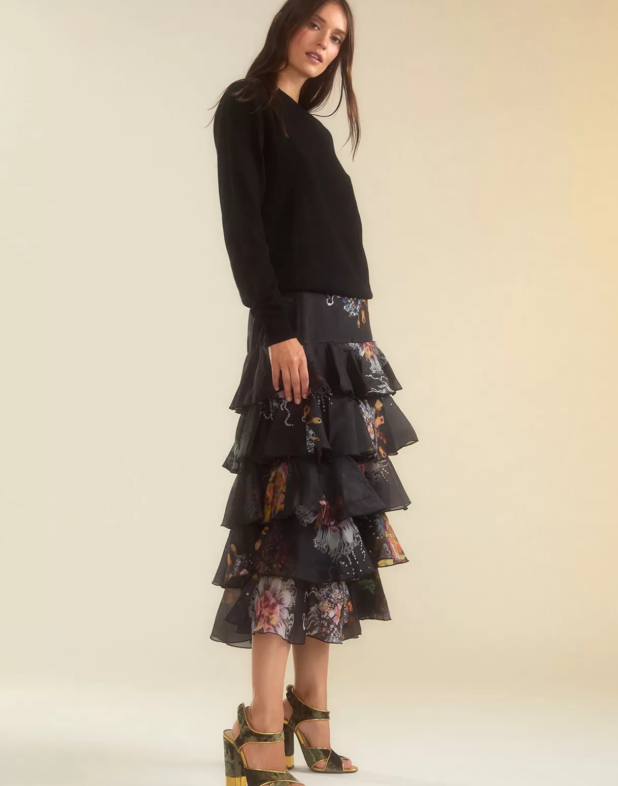 Bottoms-Cynthia Rowley Prim Silk Organza Skirt BLKFL