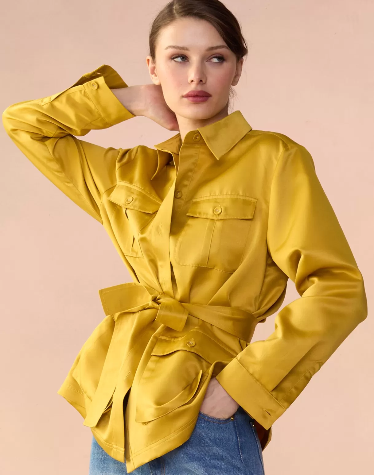 Tops | Jackets & Coats-Cynthia Rowley Satin Safari Jacket GLDYLW