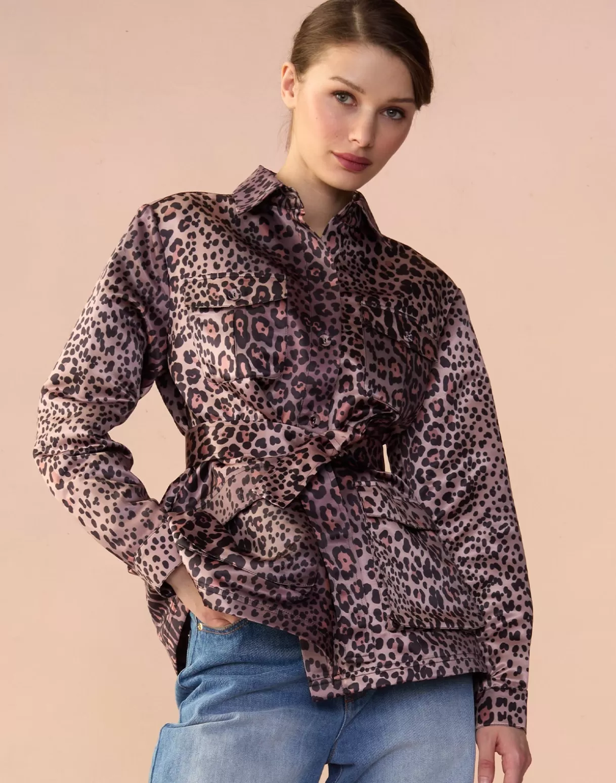 Tops | Jackets & Coats-Cynthia Rowley Satin Safari Jacket LEOPD