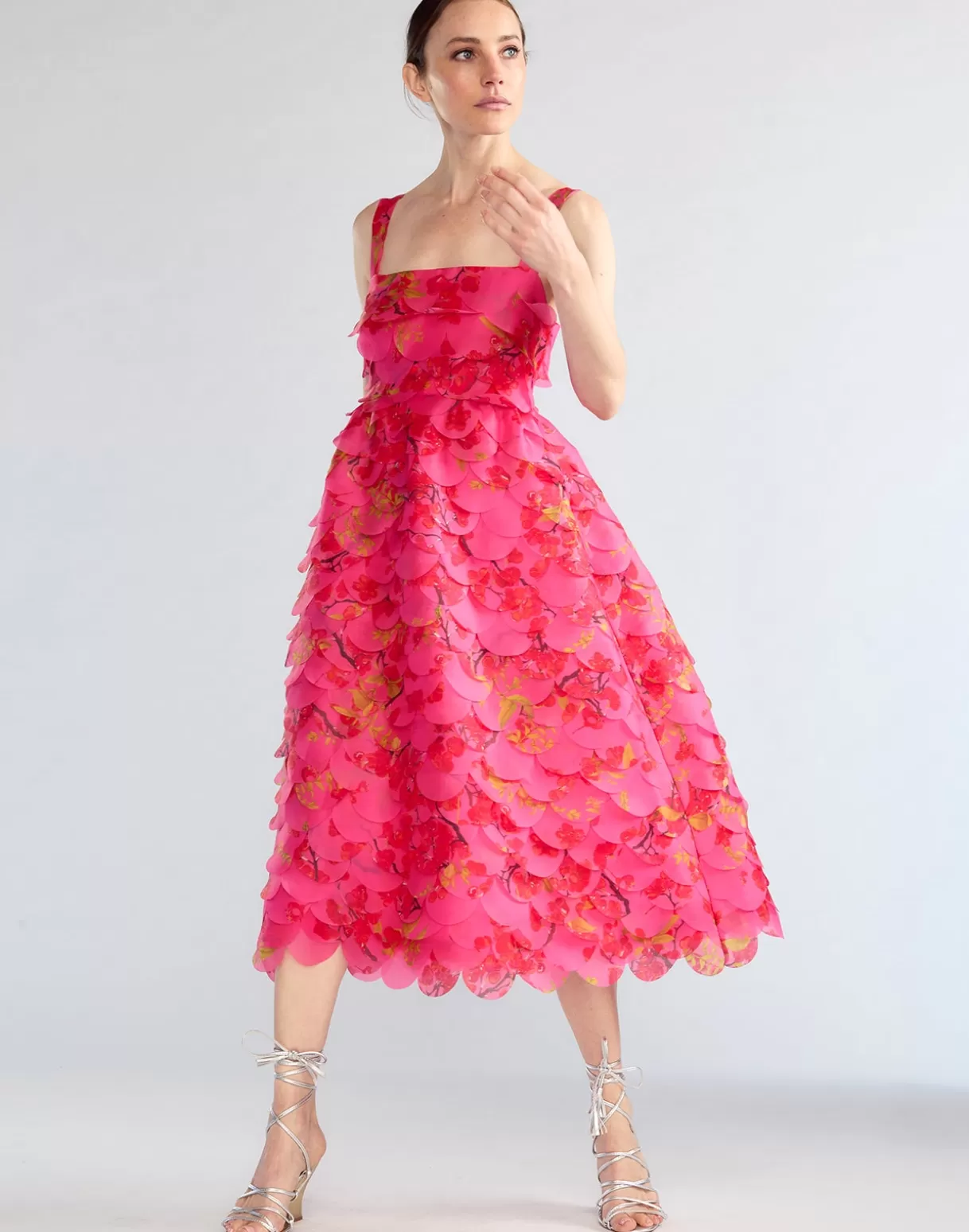 Dresses-Cynthia Rowley Scalloped Petal Midi Dress PNKMT