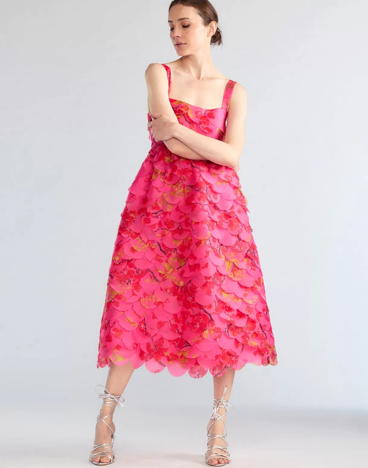 Dresses-Cynthia Rowley Scalloped Petal Midi Dress PNKMT
