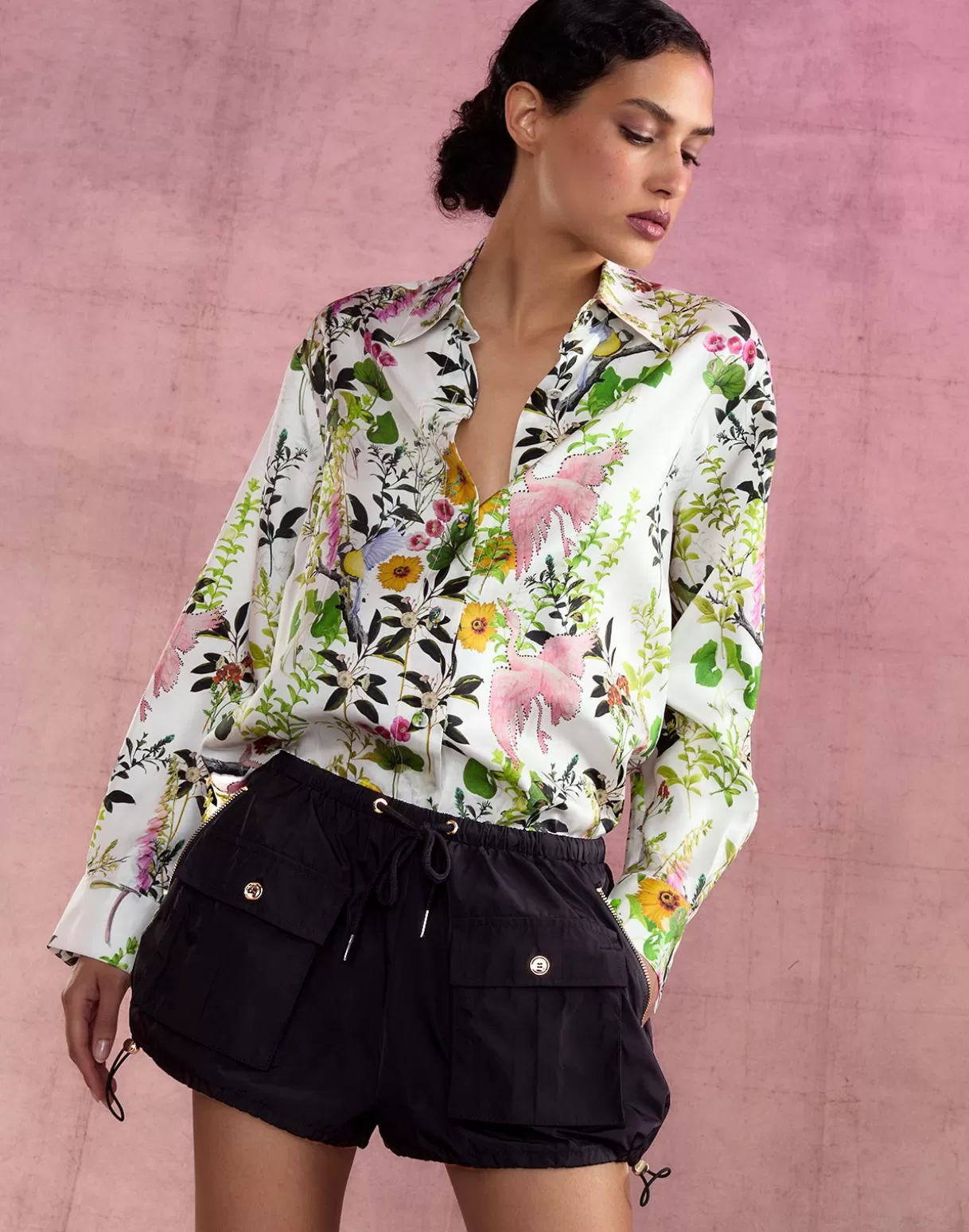 Tops-Cynthia Rowley Secret Garden Silk Shirt WHTMT