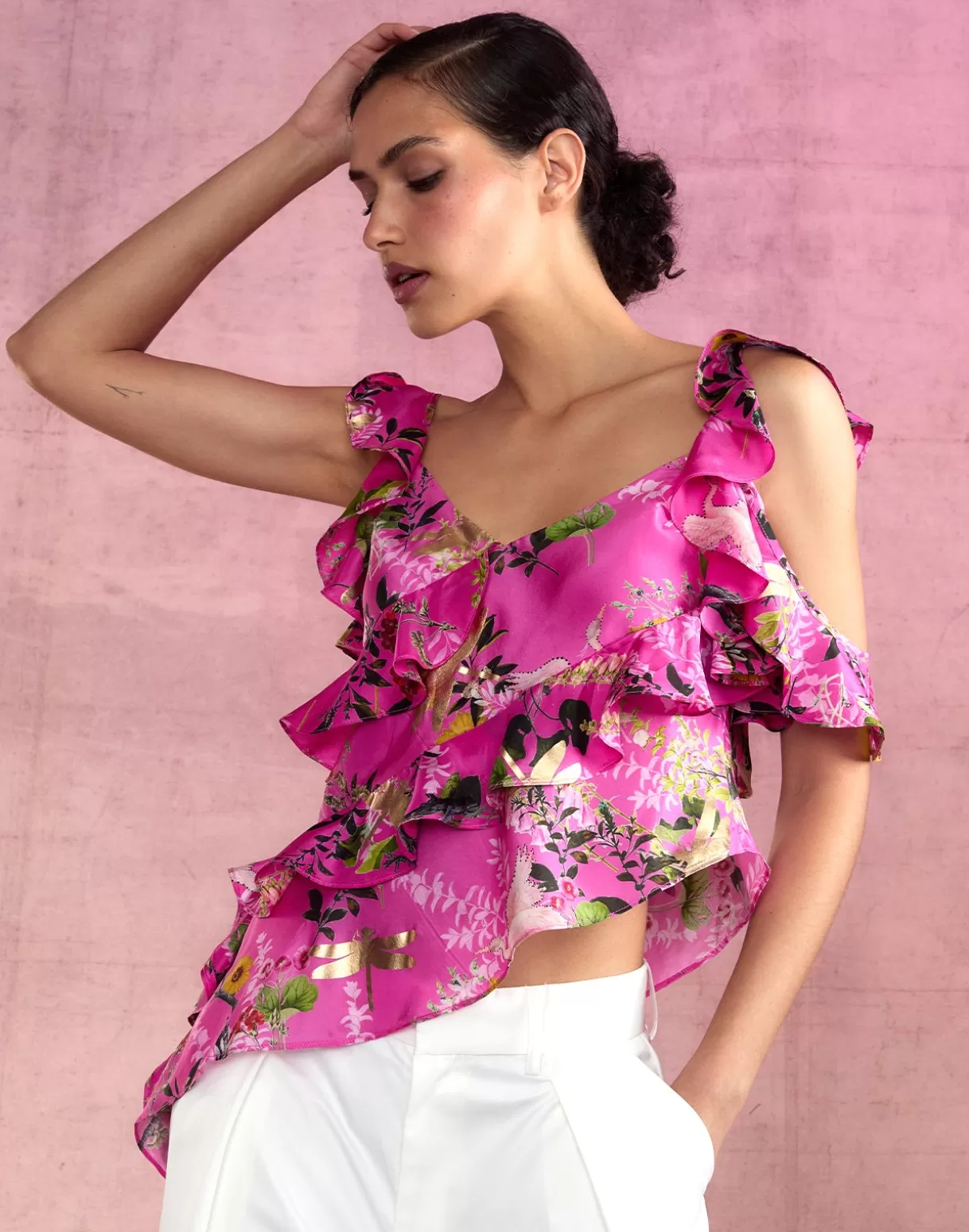 Tops-Cynthia Rowley Secret Garden Silk Top PNKFL