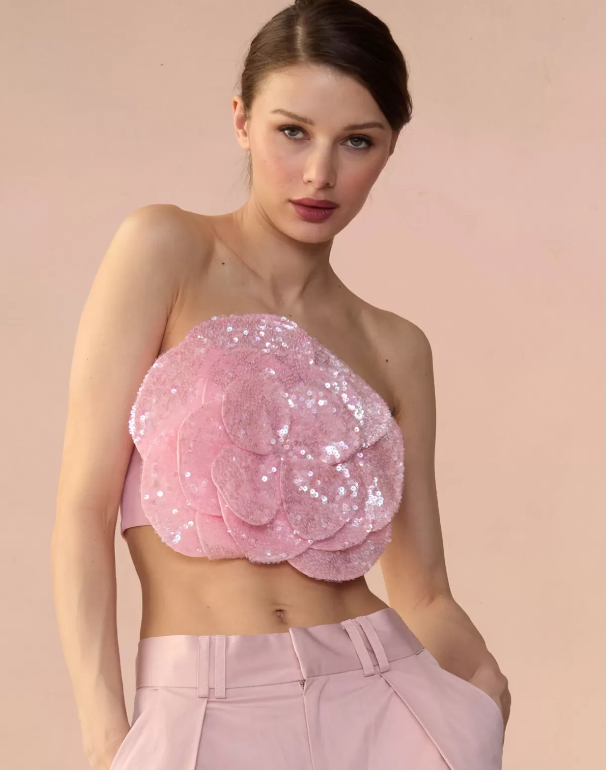 Tops-Cynthia Rowley Sequin Flower Bandeau LTPNK