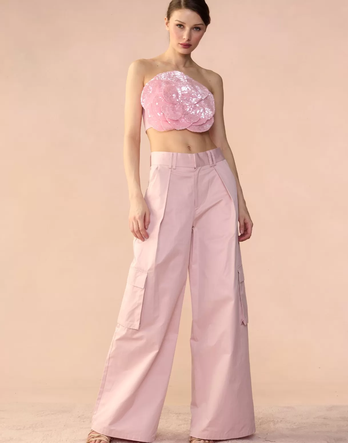 Tops-Cynthia Rowley Sequin Flower Bandeau LTPNK