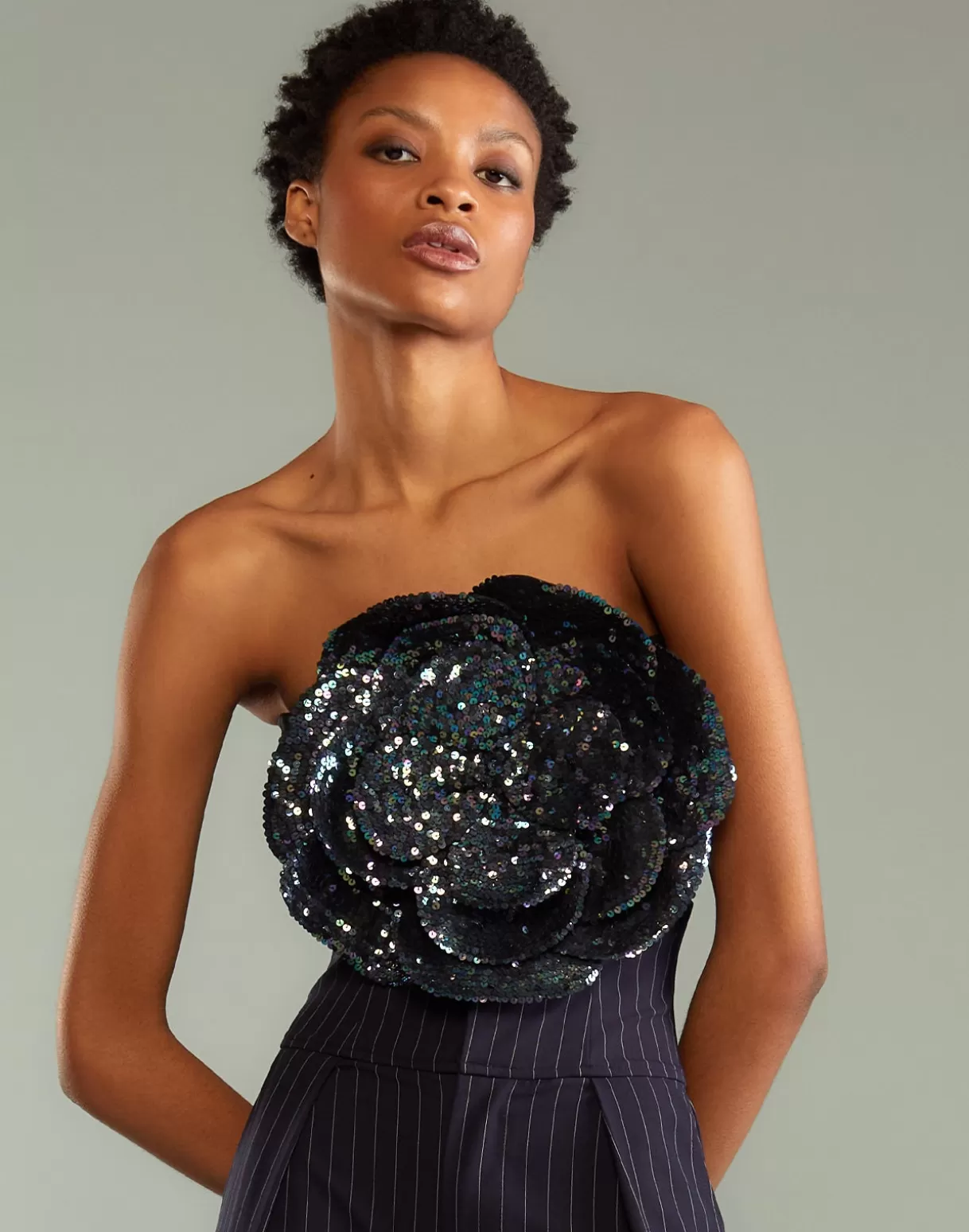 Tops-Cynthia Rowley Sequin Flower Bandeau DRKMT