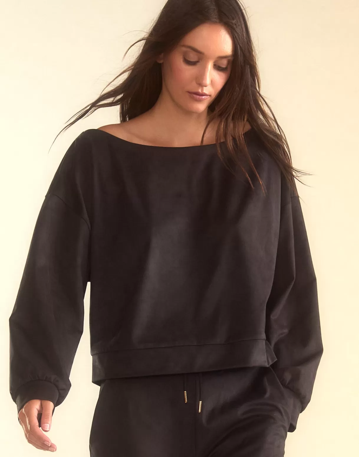 Tops-Cynthia Rowley Sleek Ultrasuede Pullover BLACK