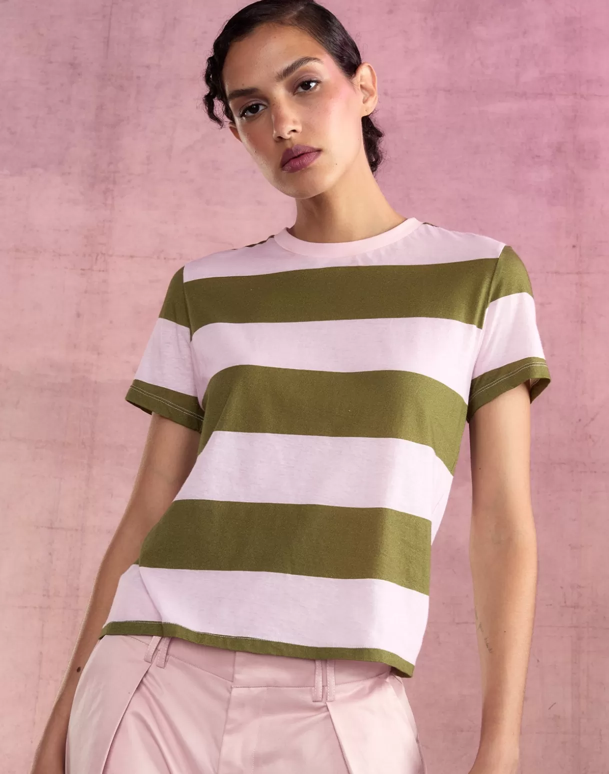 Tops-Cynthia Rowley Stripe Tee GRNPK