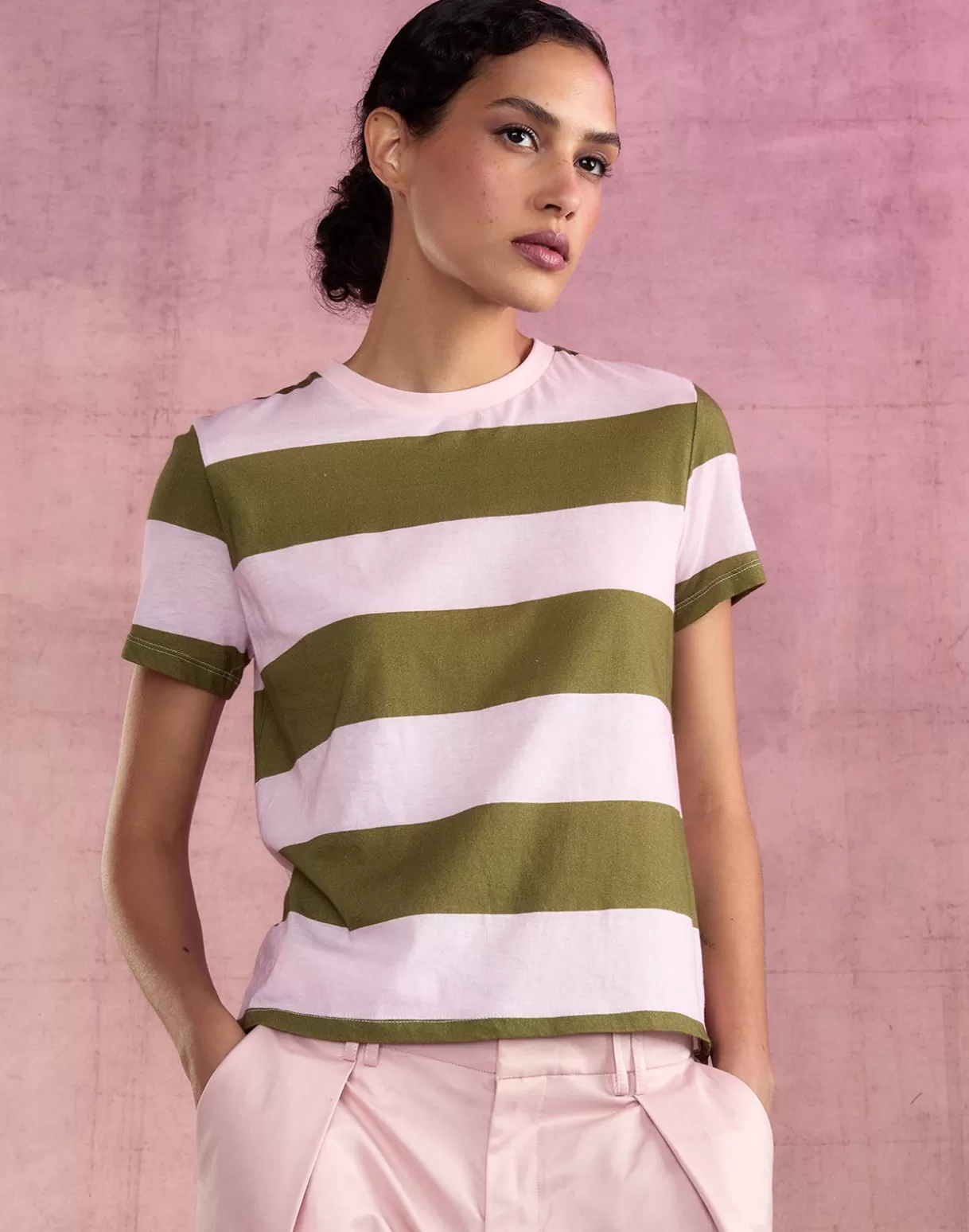 Tops-Cynthia Rowley Stripe Tee GRNPK