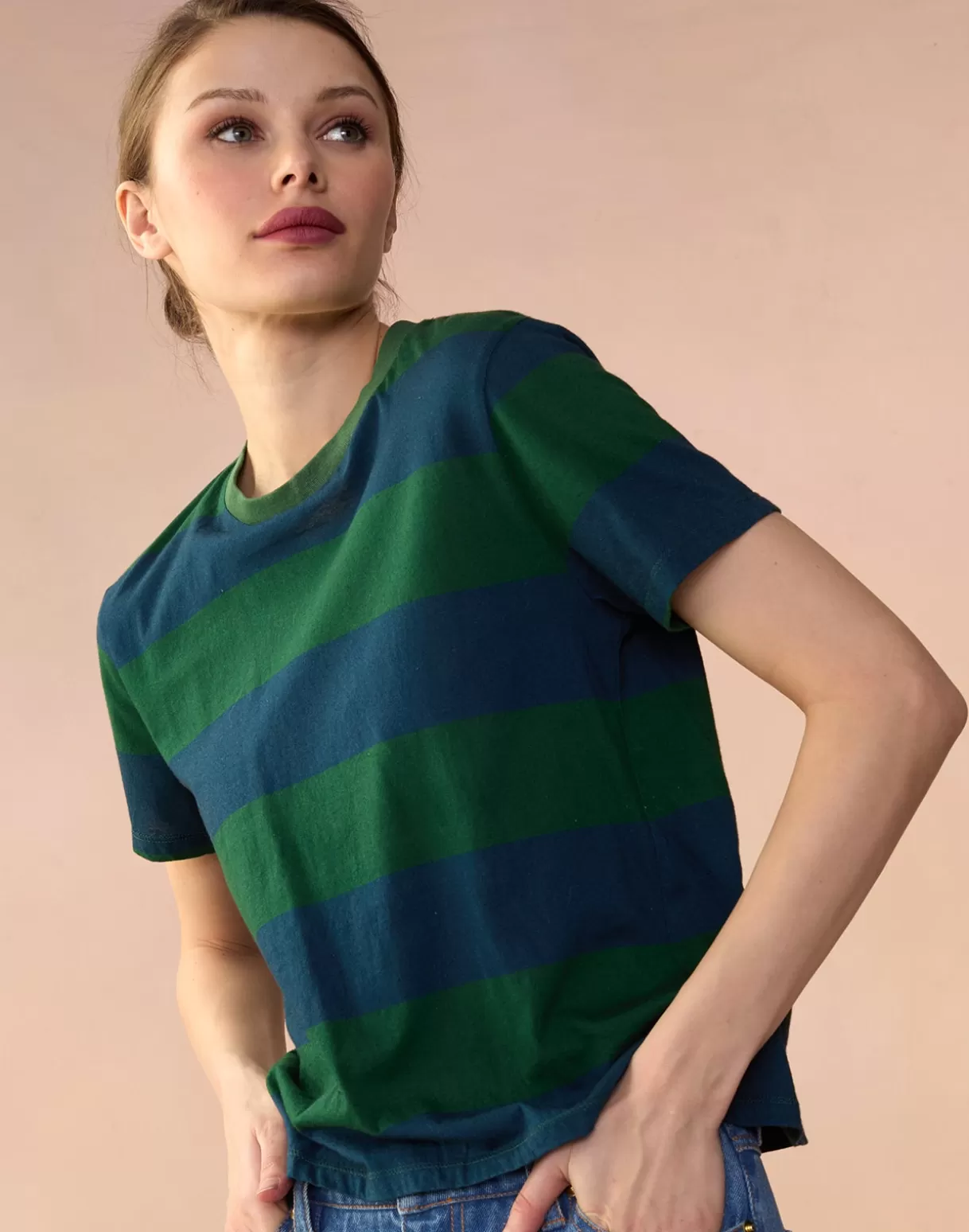 Tops-Cynthia Rowley Striped Tee GRNVY