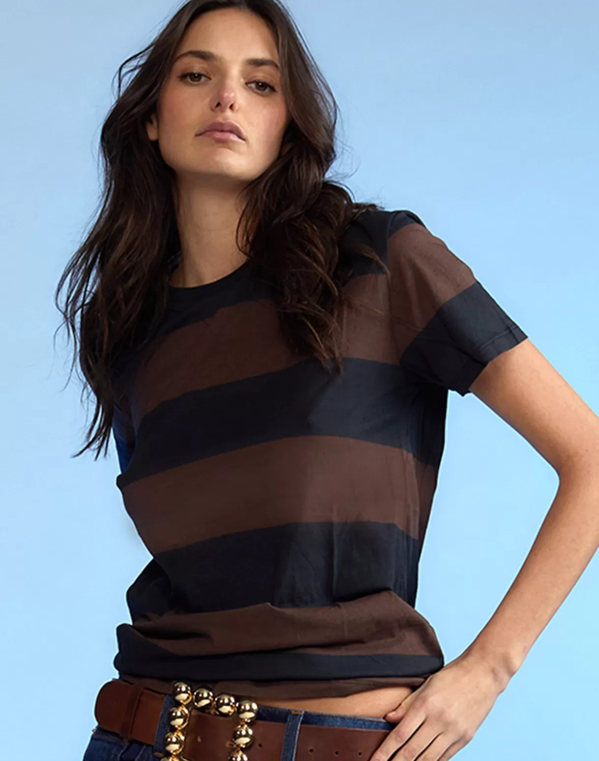 Tops-Cynthia Rowley Striped Tee BLKBR
