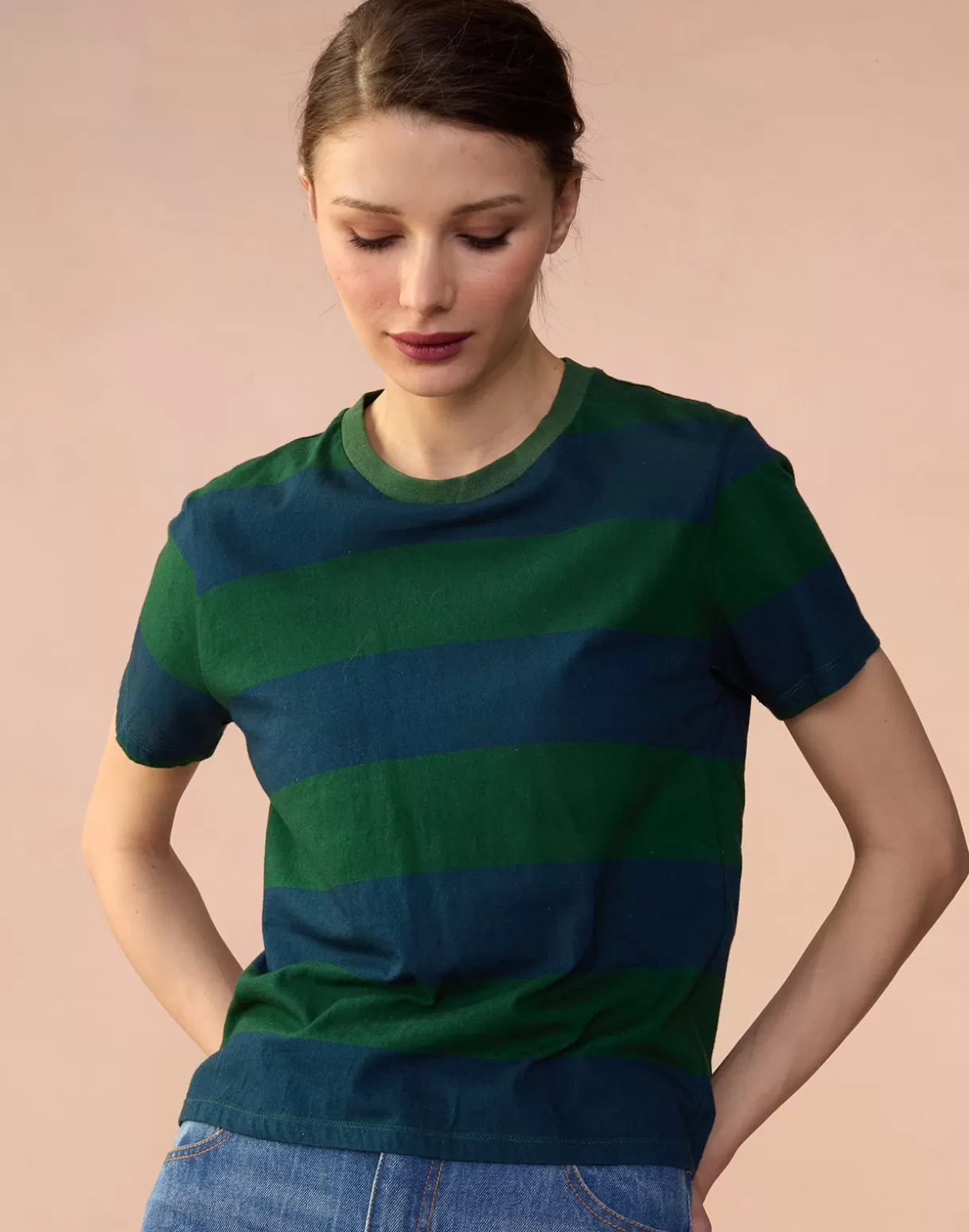 Tops-Cynthia Rowley Striped Tee GRNVY