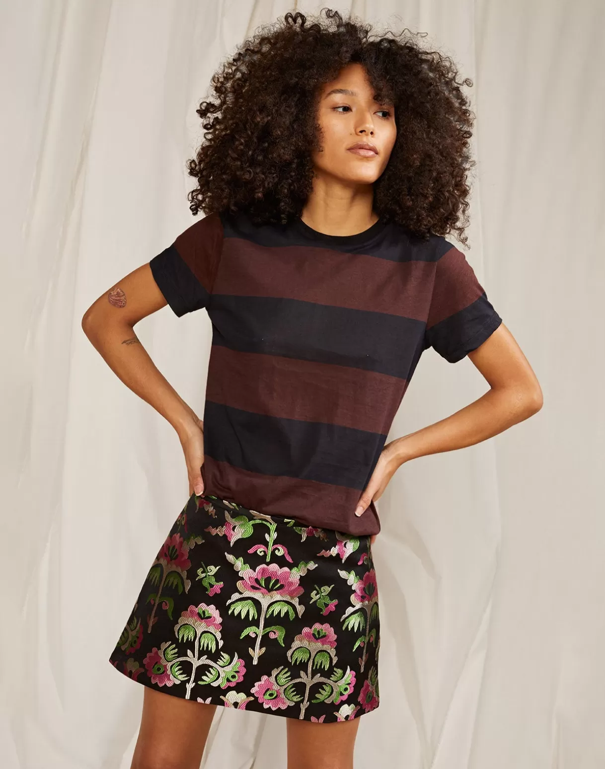 Tops-Cynthia Rowley Striped Tee BLKBR