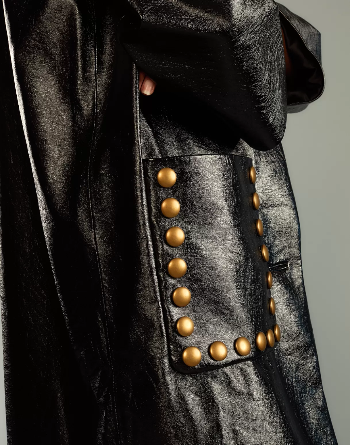 Jackets & Coats-Cynthia Rowley Studded Vegan Leather Coat PATBLK