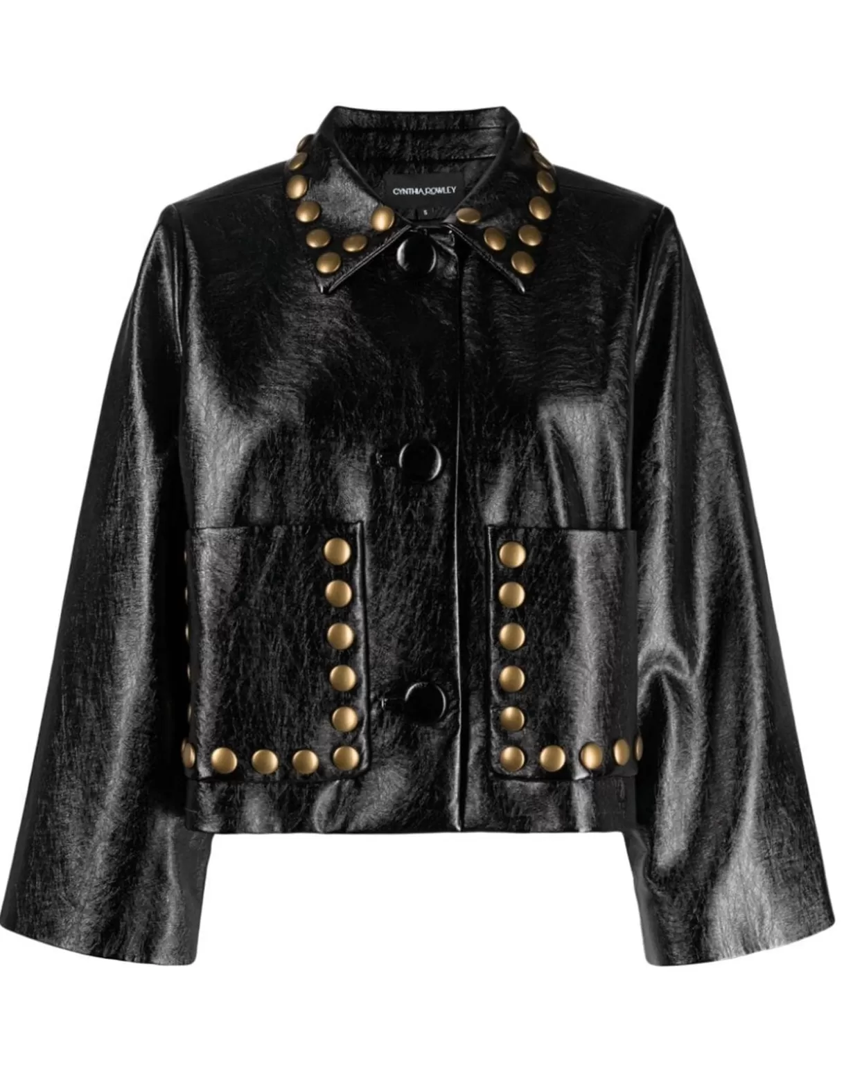 Jackets & Coats-Cynthia Rowley Studded Vegan Leather Jacket BLACK