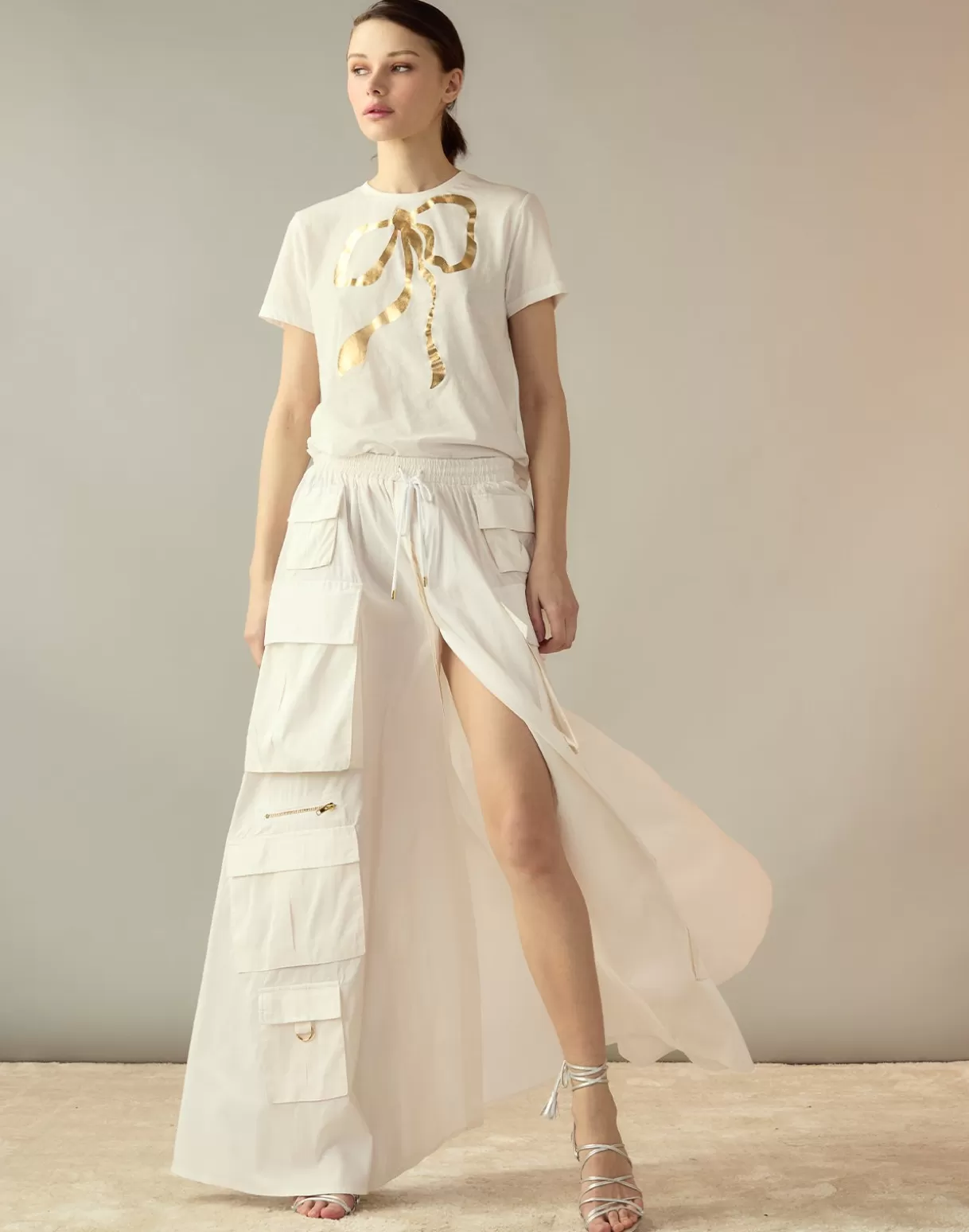 Bottoms-Cynthia Rowley Taffeta Cargo Skirt White