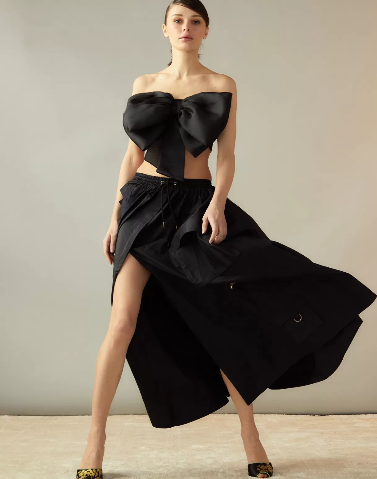Bottoms-Cynthia Rowley Taffeta Cargo Skirt BLACK
