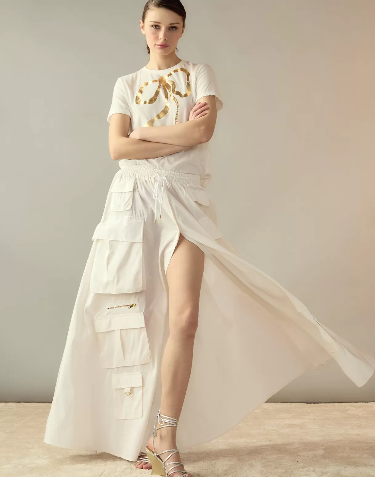 Bottoms-Cynthia Rowley Taffeta Cargo Skirt White