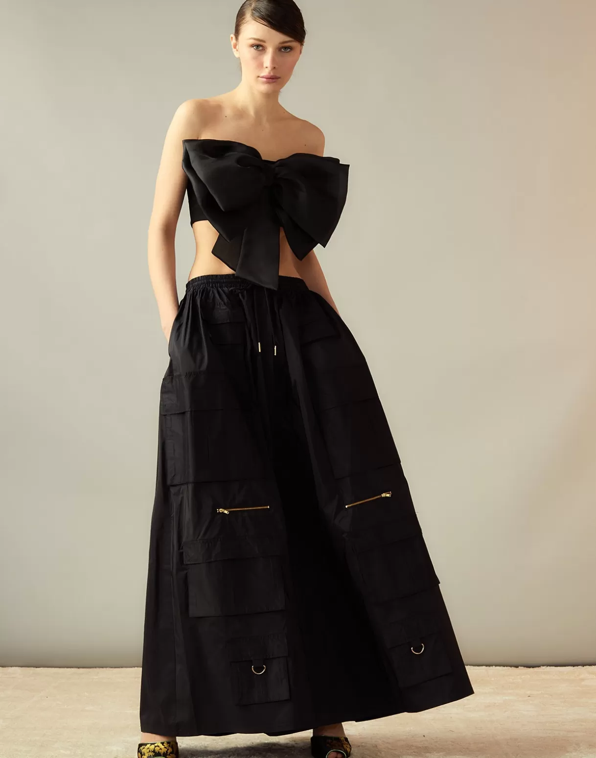 Bottoms-Cynthia Rowley Taffeta Cargo Skirt BLACK