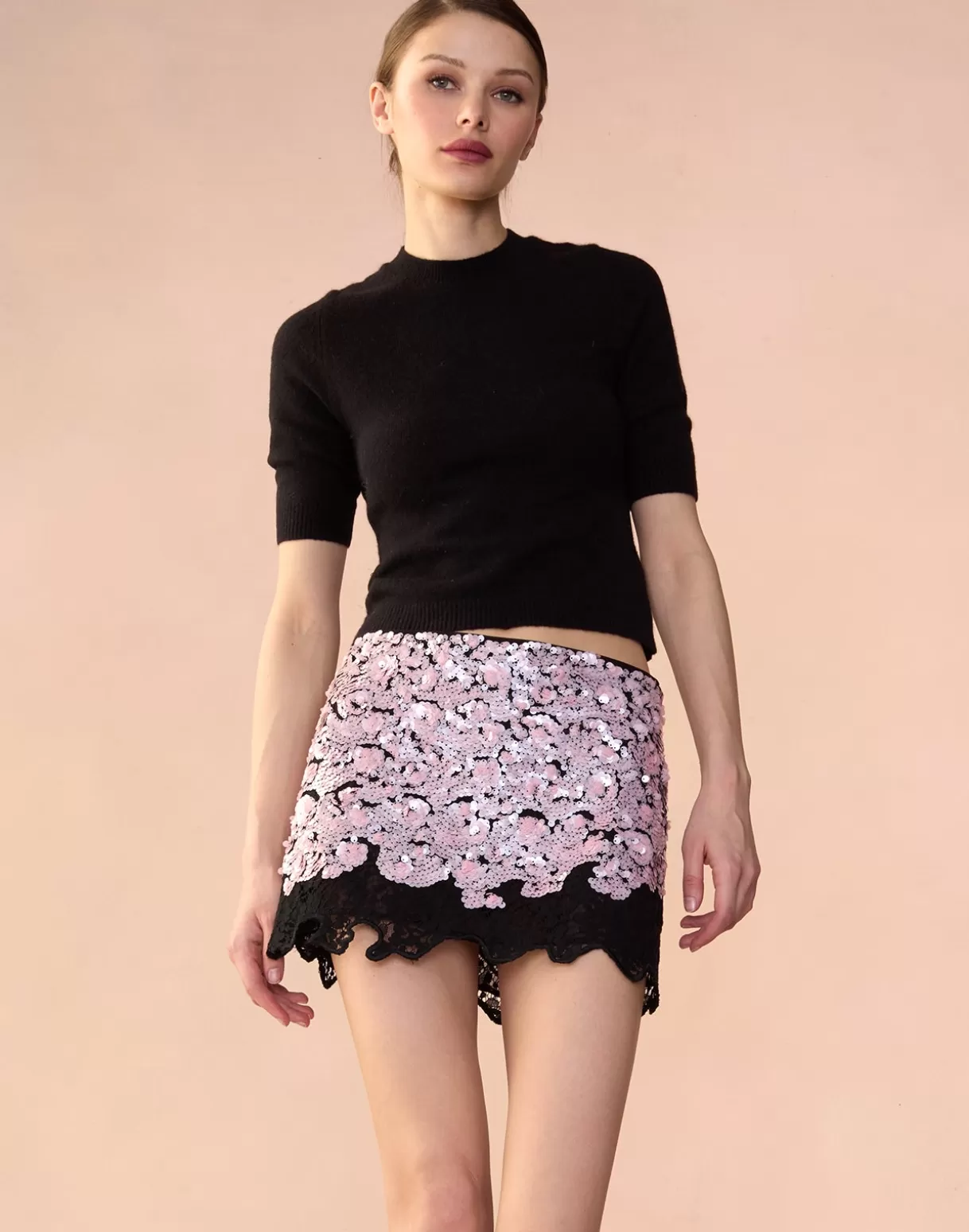 Bottoms-Cynthia Rowley The Cosmo Sequin Skirt BLKPNK