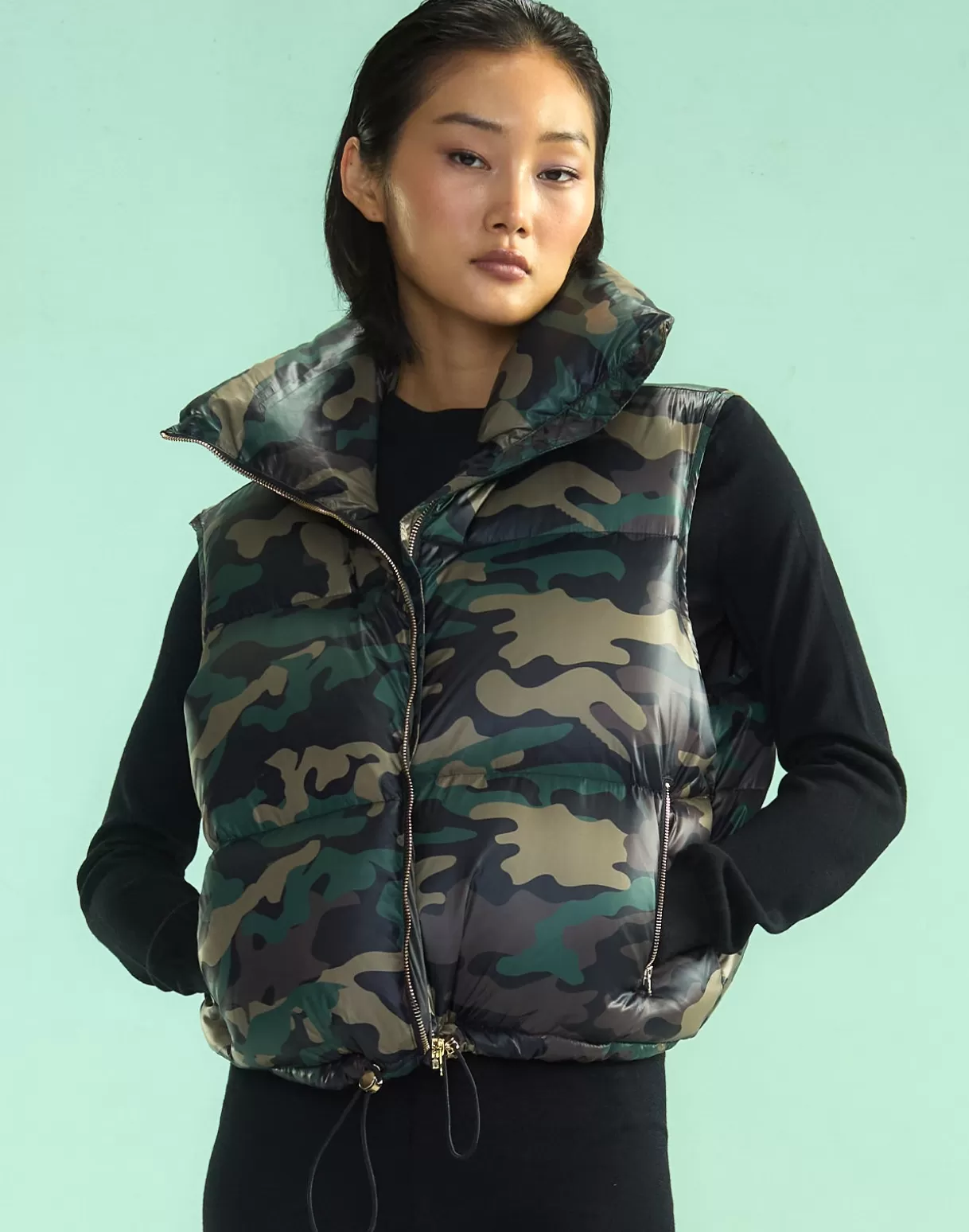 Snow | Jackets & Coats-Cynthia Rowley Undercover Puffer Vest GRNCAM