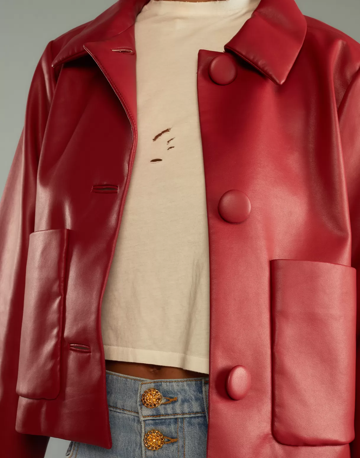 Jackets & Coats-Cynthia Rowley Vegan Leather Jacket Red