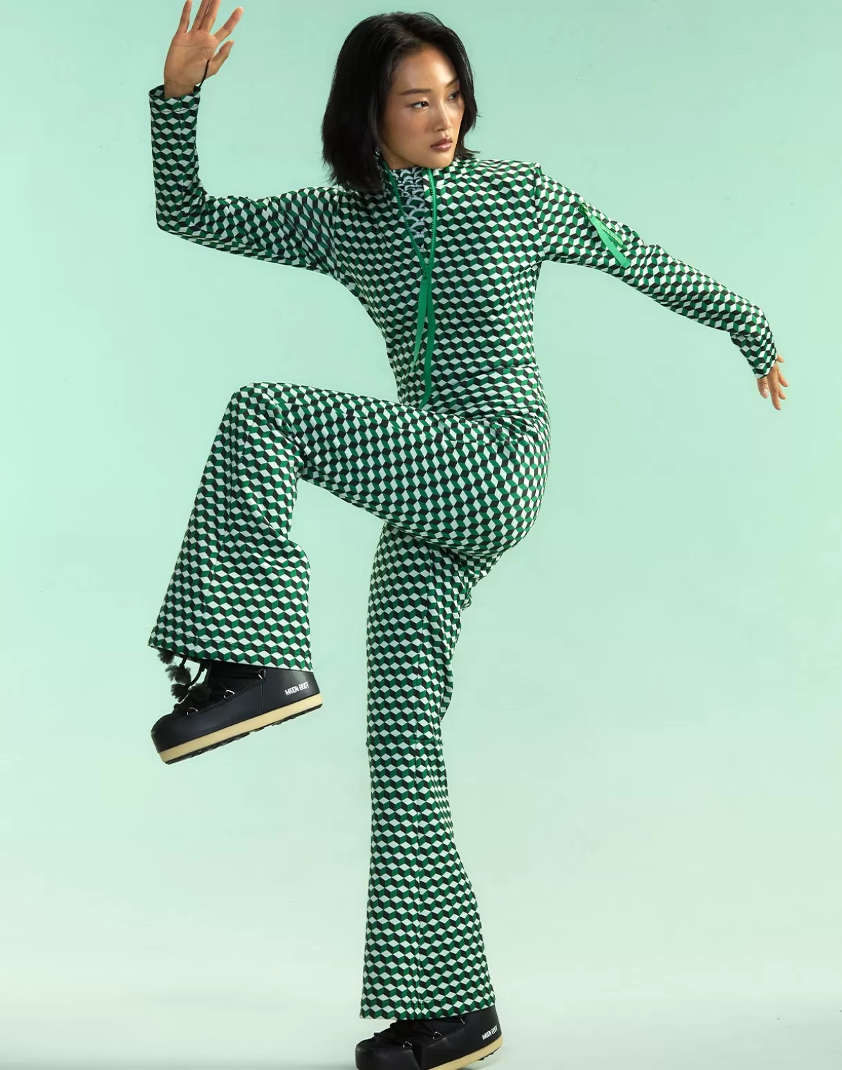 Snow-Cynthia Rowley Water Repellent Bonded Jumpsuit GRNMT