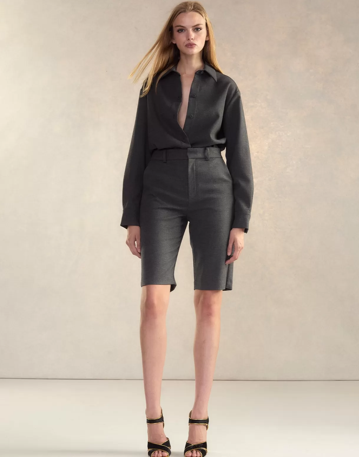 Bottoms-Cynthia Rowley Wellesley Flannel Suiting Shorts HGREY