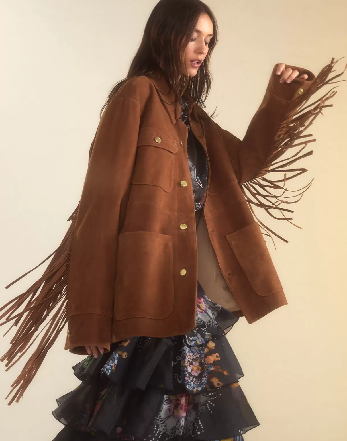Jackets & Coats | Tops-Cynthia Rowley Westward Fringe Suede Jacket BROWN